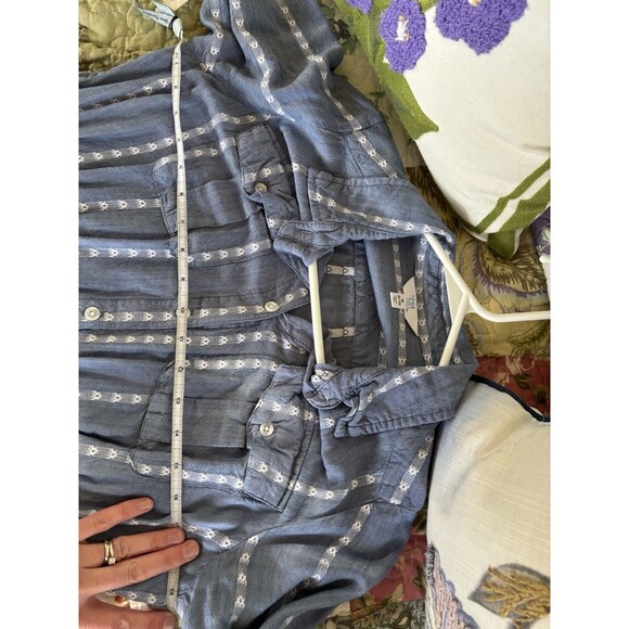 Women's Medium Blue Chambray Denim Long-Sleeve Shirt Dress Stripe Button - Picture 6 of 6